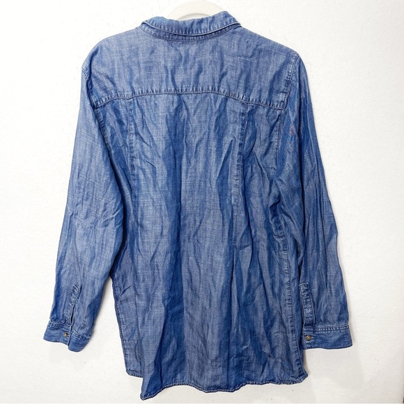 J. Jill Denim Button Down Tunic Chambray Blouse Tencel Lyocell Long Sleeve XL - Picture 2 of 5